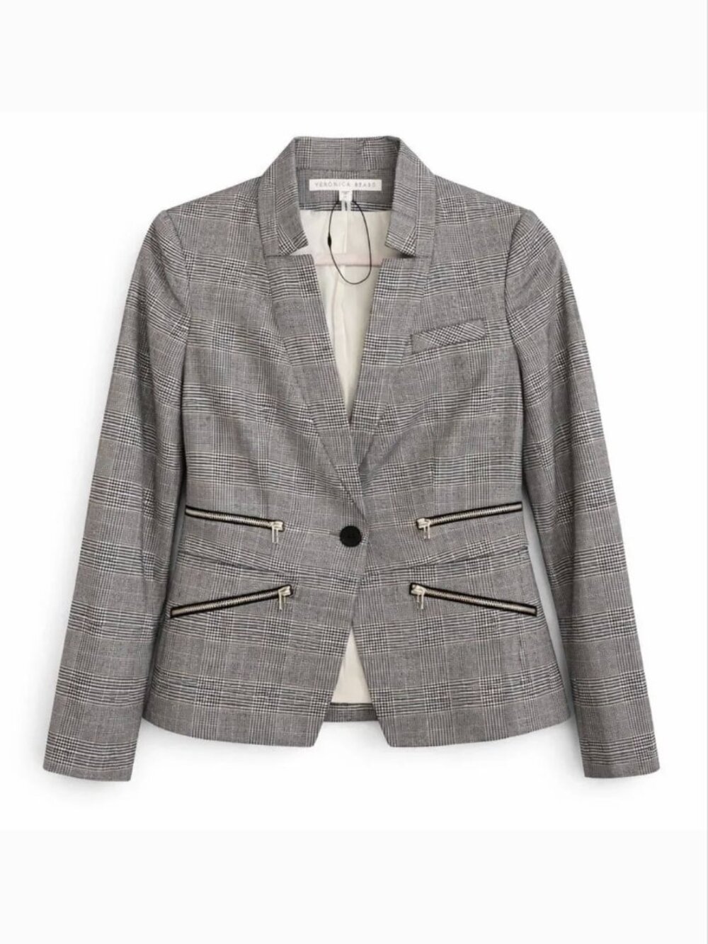 Veronica Beard Paloma Plaid Dickey Blazer Zipper Jacket Gray Women 8 Modern - Picture 8 of 8